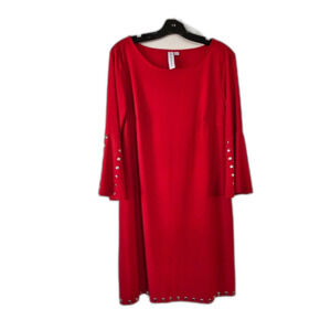 EMMA & MICHELE Red Studded Shift Midi Dress Modern Mature Size Large